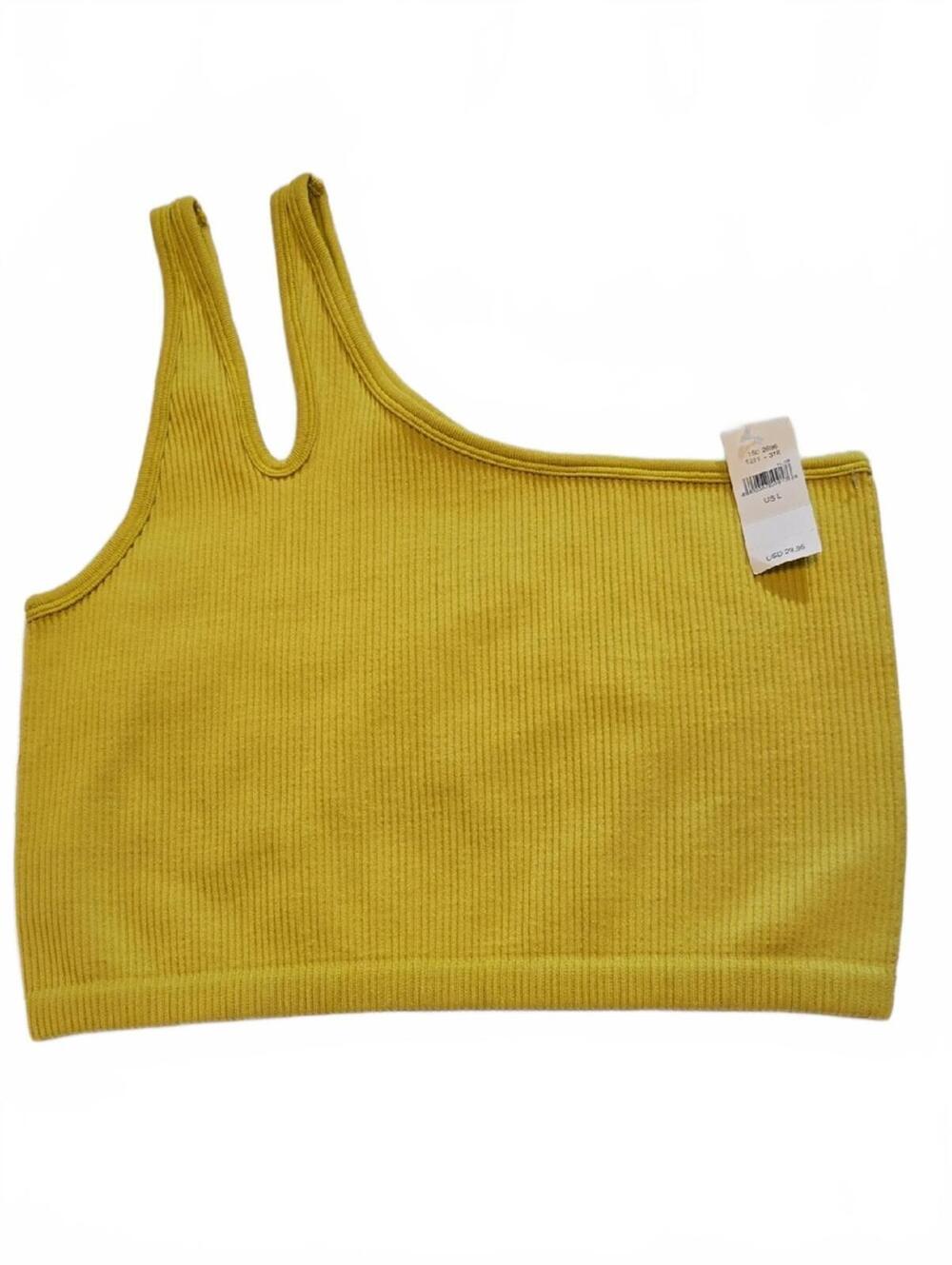 New Offline by Aerie Yellow One Shoulder Sleeveless Crop Top Size Large